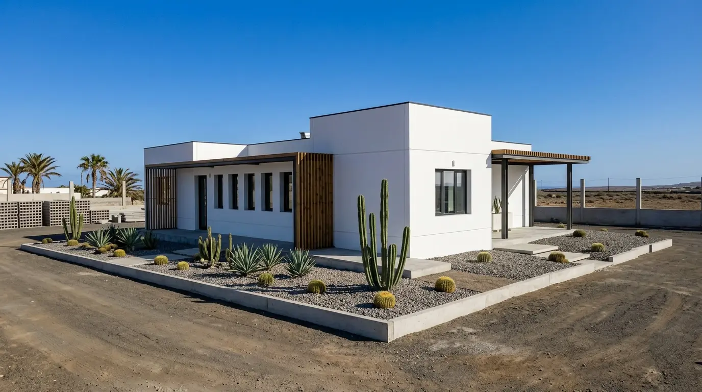 Casa prefabricada de hormigón en Canarias, resistente al salitre de la costa